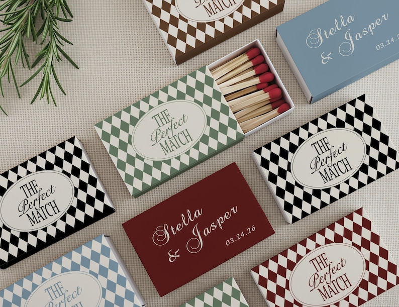 Personalized Perfect Match Matchboxes, Custom Wedding Favors, Bridal Shower, Engagement Party Decor, Guest Gifts, Rehearsal Dinner Keepsakes image 4