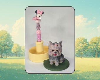 Yorkie Pen Stand: Rhinestone & Beadable Catchall Basin (Unpainted)
