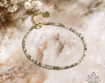 Moss Agate Bracelet for Women, 2mm Tiny Green Gemstone Jewelry, Soothing Healing Crystal Gift, Dainty Stackable Beaded Bracelet B39