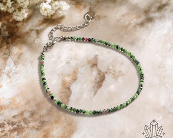 Exquisite Ruby Zoisite Bracelet, Minimalist 2mm Crystal Healing Beaded Bracelet, Stackable Boho Jewelry, Gemstone Gift for Women B82