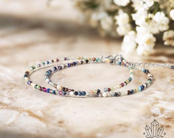 Natürliche Candy Turmalin Choker für Frauen, Sommer Bunte Halskette, Minimalist Zarte Kristall Schmuck Geschenke für Sie
