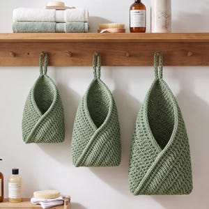 Handmade Cotton Hanging Basket, Woven Triangular Wall Organizer, Boho Home Decor and Housewarming Gift