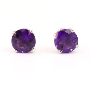 Amethyst Stud Earrings: 925 Sterling Silver Round Stone, 10MM