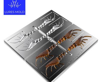 Bait DIY Fishing Mold Soft Plastisol Creature Shrimp K202 3.5inch 4cavity