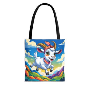Whimsical Goat Tote Bag, Perfect for Animal Lovers, Casual Fashion, Gifts for Kids, Fun Beach Bag, Customizable Design