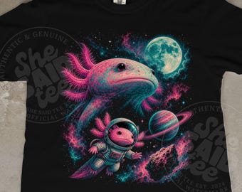 Space Axolotl Shirt Cosmic Astronaut Galaxy Celestial Vintage Graphic Tee Retro Streetwear Amphibian Gift