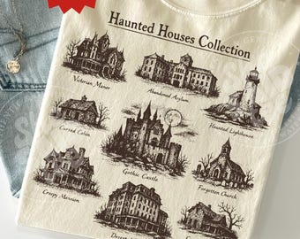 Vintage Haunted House Field Guide Halloween Spooky Gothic Comfort Colors Dark Witchy Shirt Tee