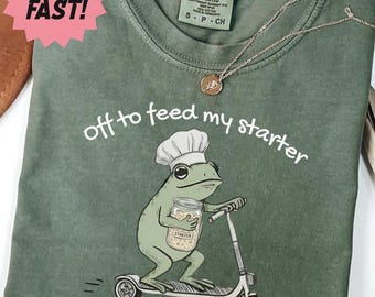Sourdough Shirt, Funny Frog Bread Baking Gift T-Shirt, Off to Feed My Starter Tee