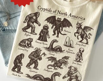 Cryptids of North America Vintage Field Guide Shirt Bigfoot Mothman Folklore Monster Collector Wildlife