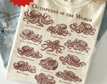 Vintage Octopus Shirt Scientific Illustration Ocean Marine Biology Chart Comfort Colors Cephalopod Sea Gift
