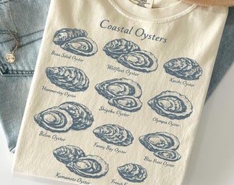 Coastal Oysters Shirt: Vintage Seafood Graphic Coastalcore Fisherman Nautical Summer Beach Cottagecore Unisex Tee