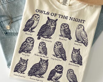 Vintage Owls Night Field Guide Shirt, Birdwatching Woodland Naturalist Gothic Wildlife Graphic