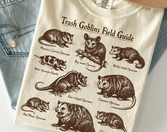 Comfort Colors Opossum Shirt: Trash Goblins Field Guide Whimsical Vintage Science Illustration Tee