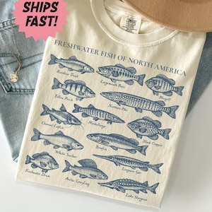 Freshwater Fish North America Shirt Vintage Angler Wildlife Trout Bass Nature Field Guide Illustration