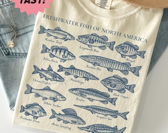 Freshwater Fish North America Shirt Vintage Angler Wildlife Trout Bass Nature Field Guide Illustration