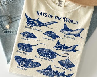 Rays Of The World Shirt, Marine Biology Gift, Ocean Wildlife Vintage Illustration Tee