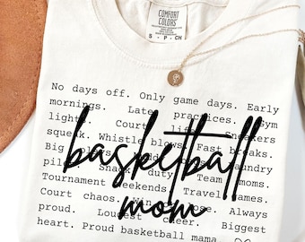 Basketball Mom Shirt, Minimalist Mother Day Gift, Retro Typewriter Sports Mama Comfort Colors Tee