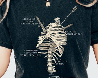 Christian Revelation 6:9-10 Skeleton Sword Graphic Tee Biblical Martyr Vintage Streetwear Unisex Shirt