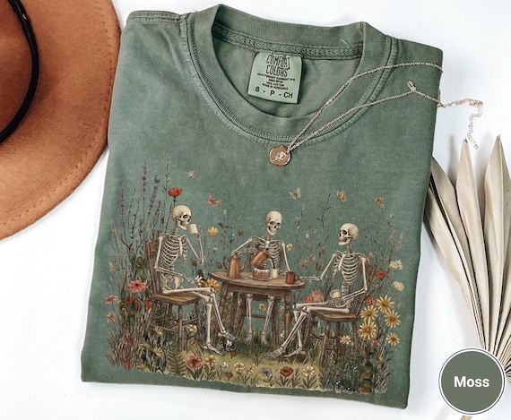 Comfort Colors Skeleton Coffee Shirt Botanical Cottagecore Gothic Vintage Wildflower Spooky Unisex Gift Tee