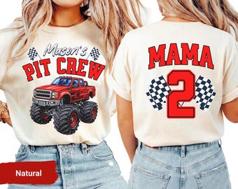 Matching Family Pit Crew Shirts, Custom Monster Truck Birthday Outfits for Kids Mom Dad