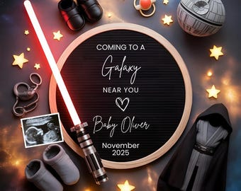 Space Wars Pregnancy Announcement,Star Force Social Media Gender Reveal, Editable Template Father's Day,Future Galactic Baby Announcement,