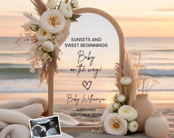 Beach Pregnancy Announcement Template: Sea Theme Baby Reveal (Digital Files)