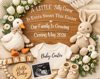 Silly Goose Easter Pregnancy Announcement Canva Template | Boho Neutral October last Baby ultrasound Reveal | Social Media Digital,