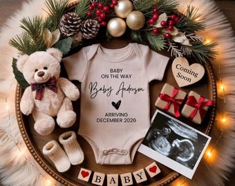 Christmas Digital Pregnancy Announcement Template | Neutral Winter Baby Reveal | Editable Canva Christmas Baby Announcement for Social Media