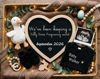Unexpected Pregnancy Announcement Canva Template | Silly Goose Surprise Baby Reveal | Neutral Boho Secret Reveal Social Media Digital 2026