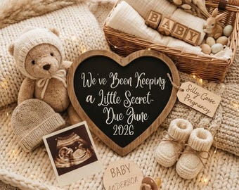 We’ve Been Keeping a Secret Pregnancy Announcement | Boho Neutral First Grand Baby Reveal Canva Template | Gift Box Grandparent Reveal