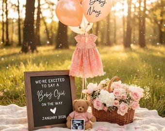 Girl Gender Reveal Pregnancy Announcement Digital,Little Sister Pregnancy Announcement,Social Media Editable Baby Girl Reveal Canva Template