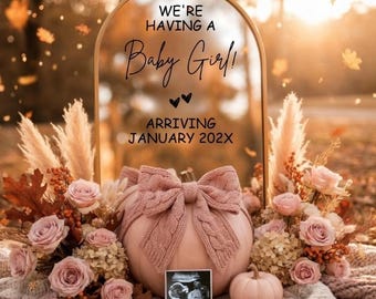 Baby Girl Announcement Template,Fall Baby Announcement,Autumn Gender Reveal,Editable Canva Template,Social Media Pregnancy Reveal,Fall