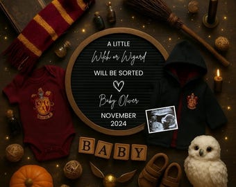Wizard Baby Pregnancy Announcement: Social Media Gender Reveal (Digital Template for Canva)