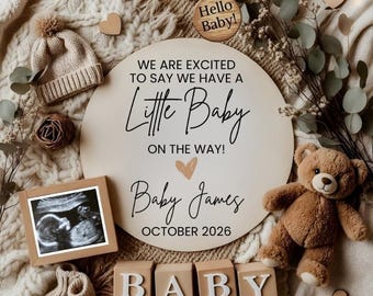 Boho Unexpected Pregnancy Announcement Template | Neutral Teddy Bear Baby Reveal | Editable Canva Baby Announcement Digital Download
