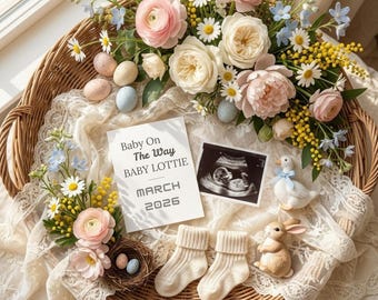 Easter Pregnancy Announcement Template | Spring Baby Reveal Canva | Boho Floral Baby | Editable Gender Neutral Social Media Digital Download