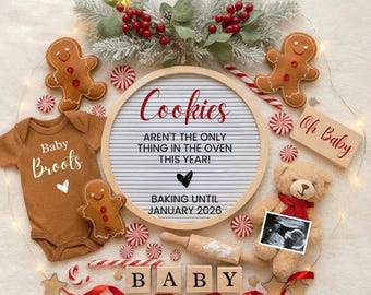 Christmas Digital Pregnancy Announcement Template Modern Baby Social Media Editable Pregnancy Reveal Winter Cookies Theme Baby Announcement
