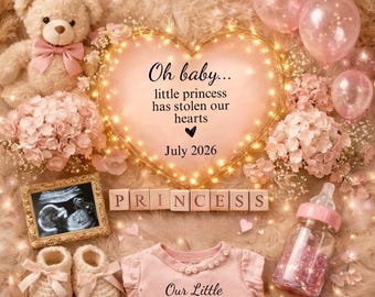 Baby Girl Pregnancy Announcement Template | It’s a Girl Gender Reveal | Editable Canva Boho Princess Baby Announcement Digital