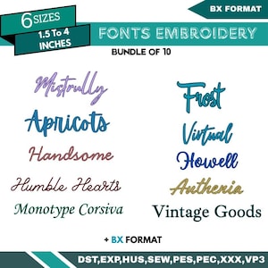 BX Cursive Machine Embroidery Font, Monogram Script Alphabet, Satin Stitch Font, PES, DST, Boho Signature Font, 6 Sizes, Instant Download