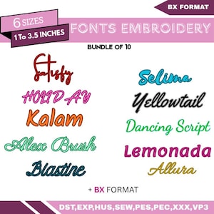 BX Cursive Machine Embroidery Font, Monogram Script Alphabet, Satin Stitch Font, PES, DST, Boho Signature Font, 6 Sizes, Instant Download