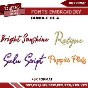 BX Cursive Machine Embroidery Font, Monogram Script Alphabet, Satin Stitch Font, PES, DST, Boho Signature Font, 6 Sizes, Instant Download