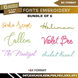 BX Cursive Machine Embroidery Font, Monogram Script Alphabet, Satin Stitch Font, PES, DST, Boho Signature Font, 6 Sizes, Instant Download