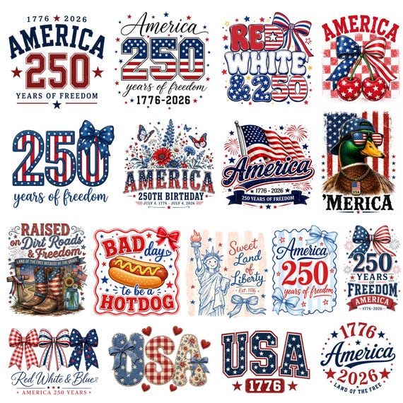 America 250th Anniversary PNG Bundle | 1776-2026 Designs | Fourth of July PNG | America's Birthday Pngs | 4th of July Png Designs