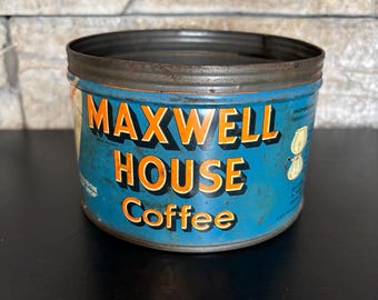 Maxwell House Coffee 1950s Vintage Tin - Retro Kitchen Decor. Tin