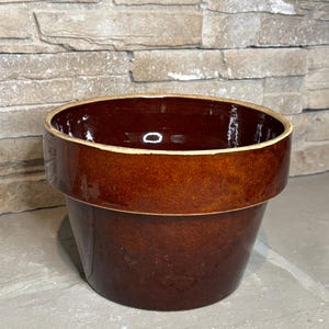 Vintage Brown Glazed Stoneware Flower Pot or Planter