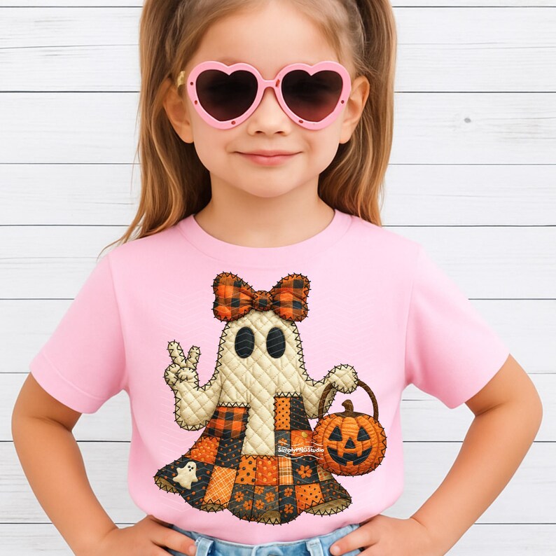 Farmhouse Ghost PNG | Spooky Cute Ghost PNG | Patchwork Kids Ghost Sublimation Digital File