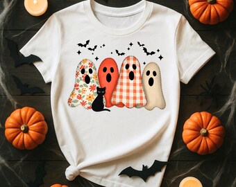 Patchwork-Geist PNG | Blumen-, Karo- und Katzen-Halloween-Design (Digitaler Download)