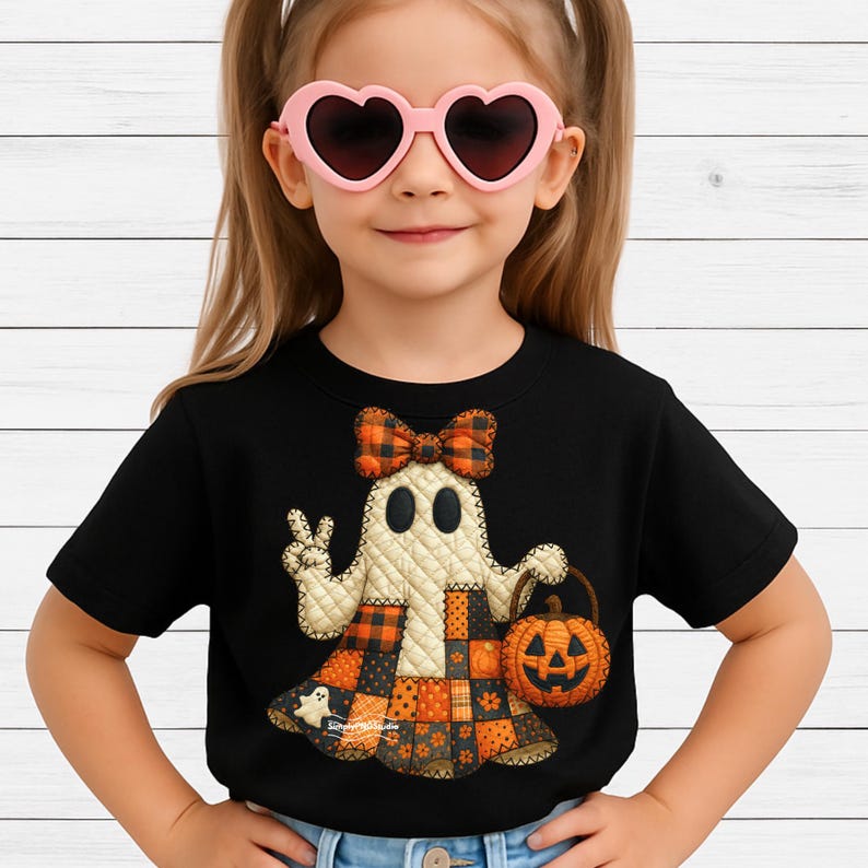 Patchwork Ghost PNG | Quilted Halloween Kids Sublimation Design