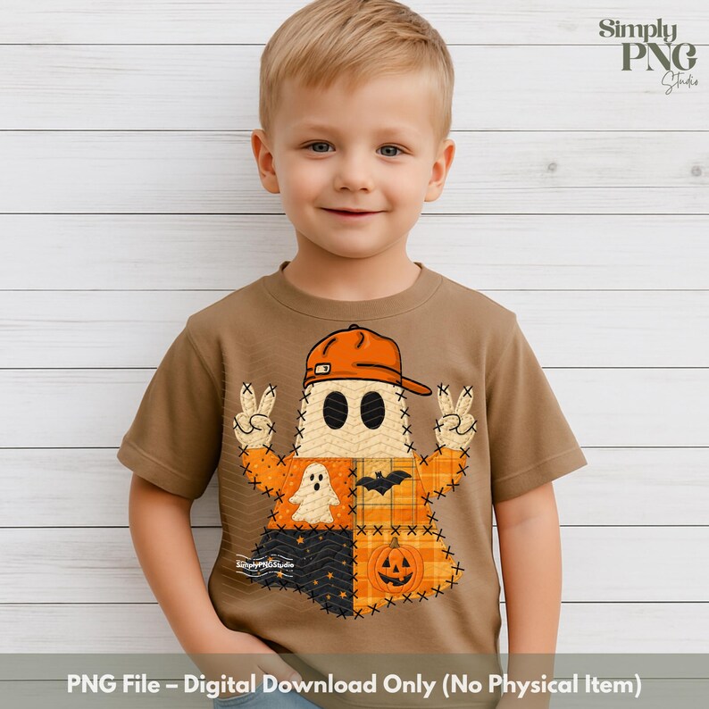 Patchwork Halloween PNG | Cute Ghost Sublimation Design for Kids