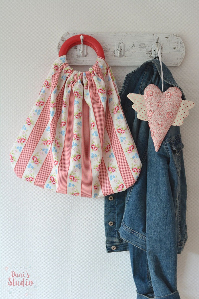 Shabby Chic Tasche Beutel Rot Gestreifte Tasche Markttasche Rote Henkel Beuteltasche Baumwollstoff Streifen