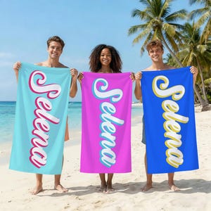 Personalized Cursive Name Beach Towel, Retro 3D Bubble Script Custom Pool Towel, Retro Summer Vacation Sand Towel,  Girly Aesthetic Towel